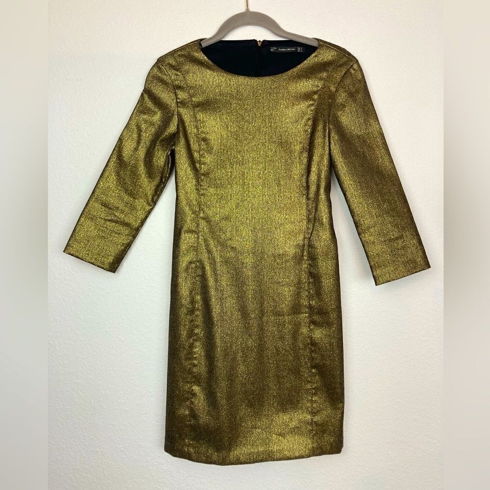 Zara burnished bronze metallic short party dress w/ 3/4 sleeves NWOT